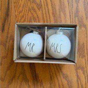 Rae Dunn Cream Mr. and Mrs. Christmas Holiday Ornaments Home Decor Decoration